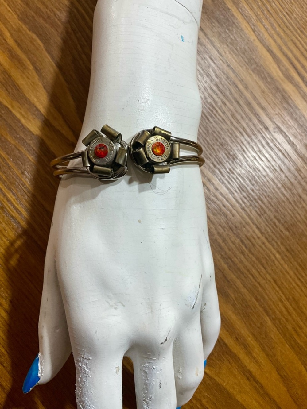 Unique  Bracelet  Real Speer Luger 9mm Bullets With Amber Stones Jewelry